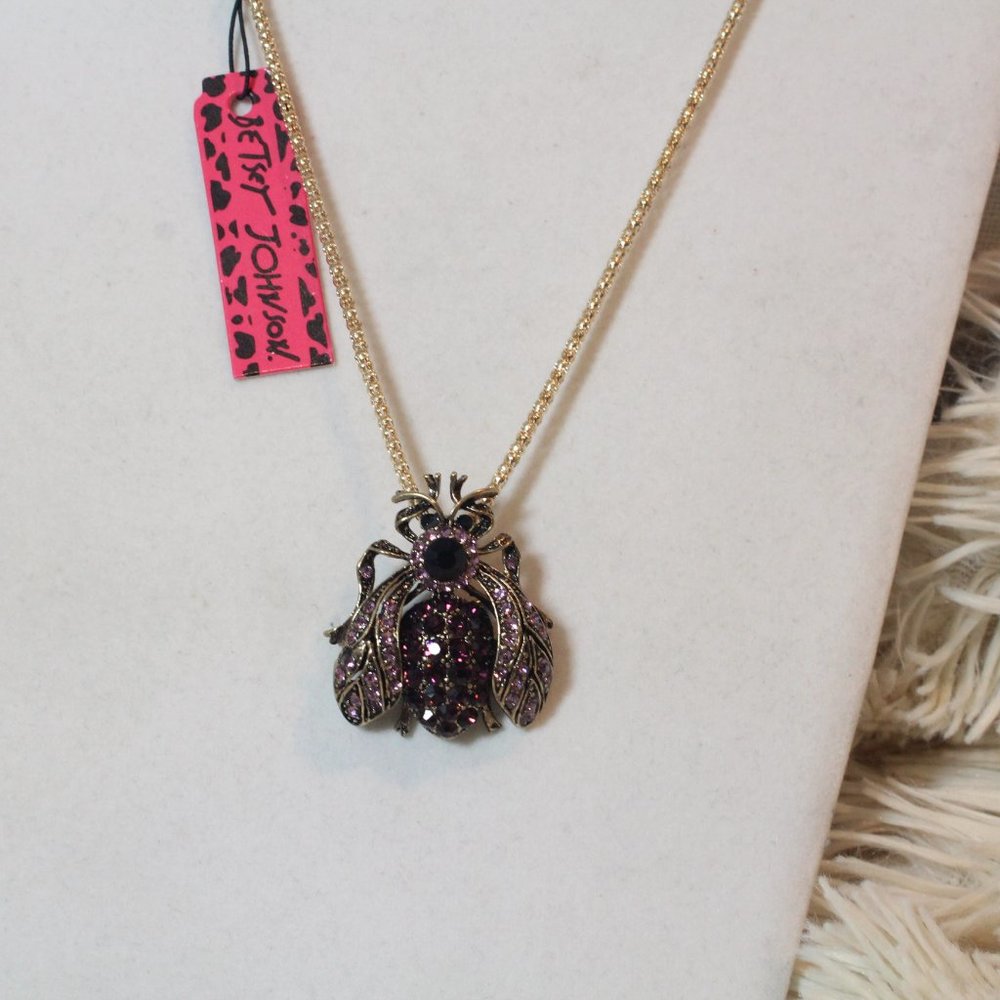 Betsey Johnson Purple Crystal Rhinestone Bee Bumble Bee Insect Pin or Necklace - Picture 9 of 11